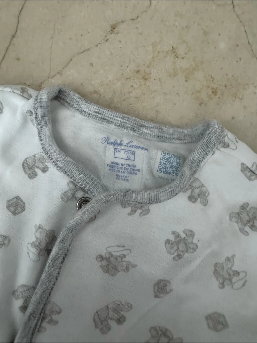 Ralph Lauren White and Gray Baby Footed Pajamas
